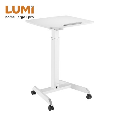 Height Adjustable Mobile Stand Up Desk Workstation with Foot Pedal and Tiltable Desktop