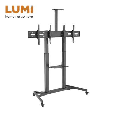 Telescopic Height Adjustable Dual Display Steel TV Cart TV stand